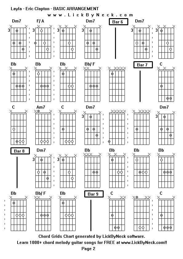 Chord Grids Chart of chord melody fingerstyle guitar song-Layla - Eric Clapton - BASIC ARRANGEMENT,generated by LickByNeck software.